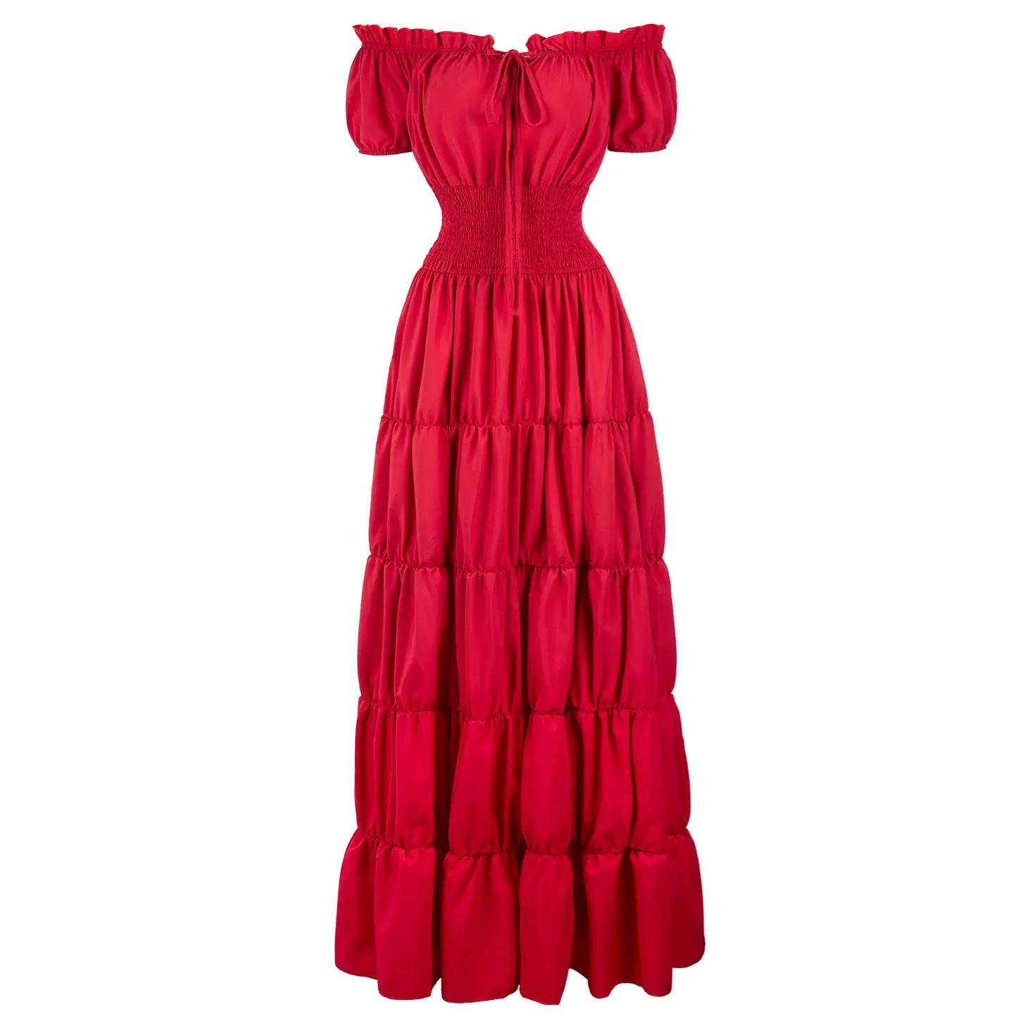 Women's Boho Off-Shoulder Smocked Maxi Dress