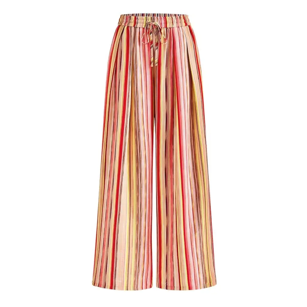 PrettyGarden Women's Pants Elastic WaistStriped Lightweight Palazzo Trousers WithPockets Casual Lounge Wide Leg
