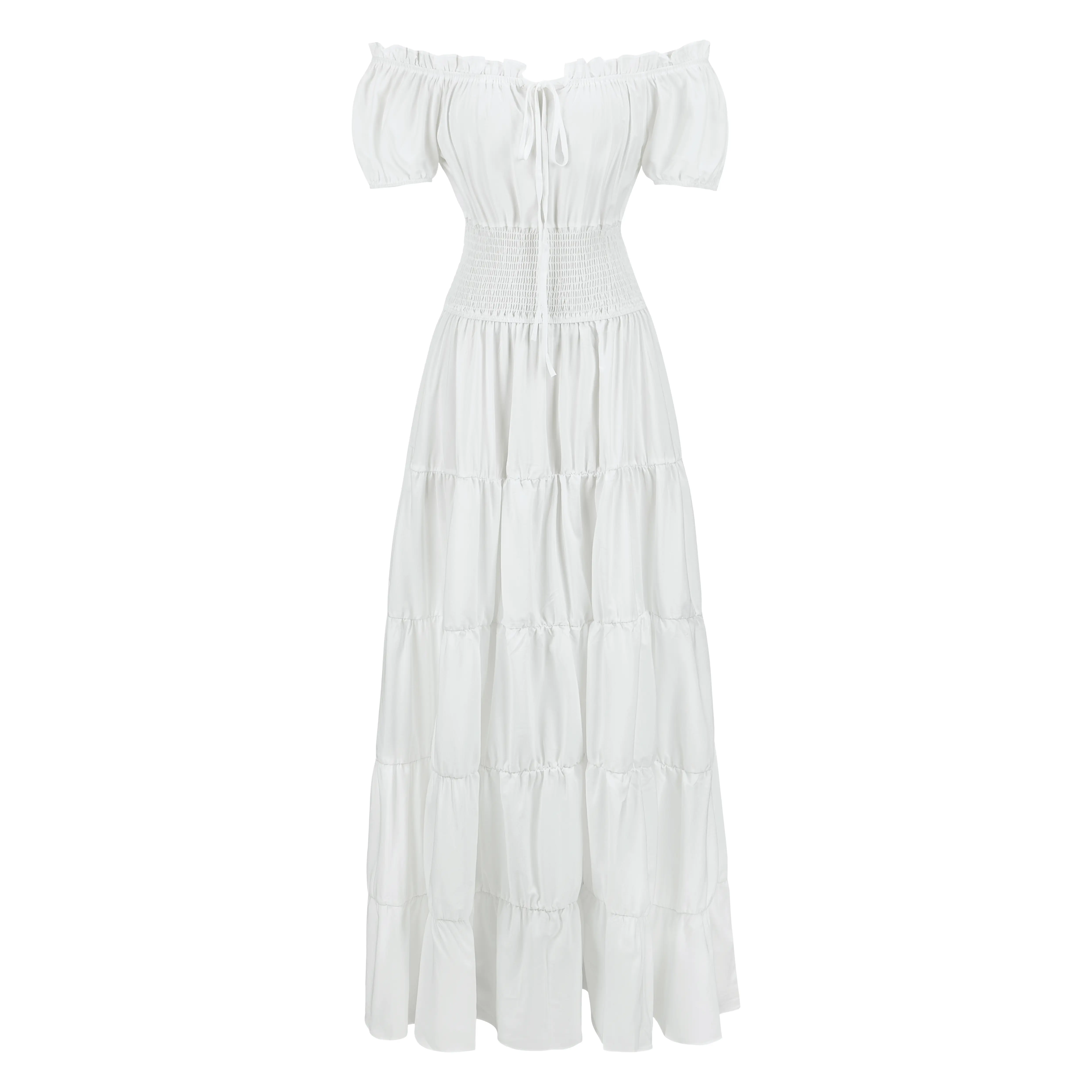 Women's Boho Off-Shoulder Smocked Maxi Dress