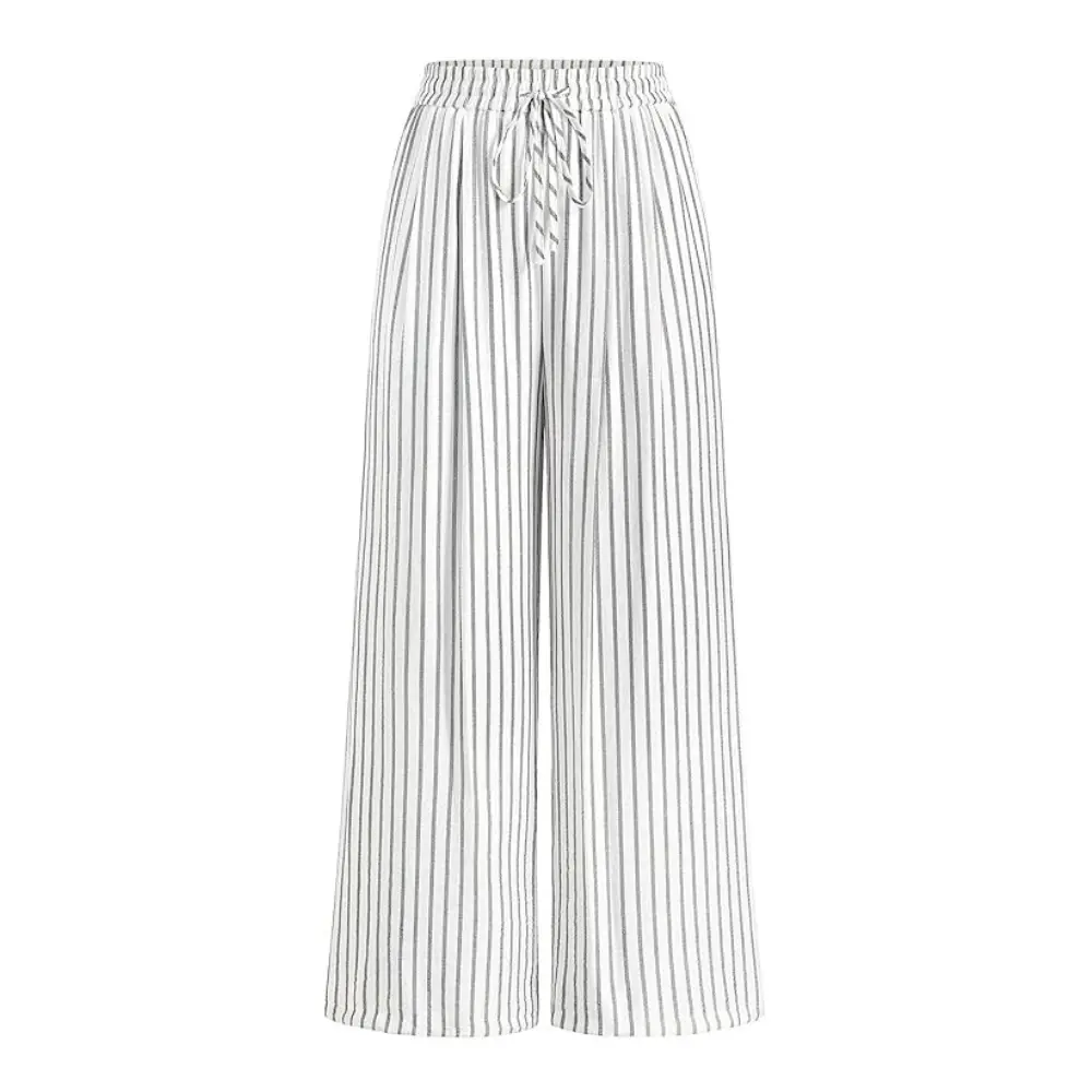 PrettyGarden Women's Pants Elastic WaistStriped Lightweight Palazzo Trousers WithPockets Casual Lounge Wide Leg