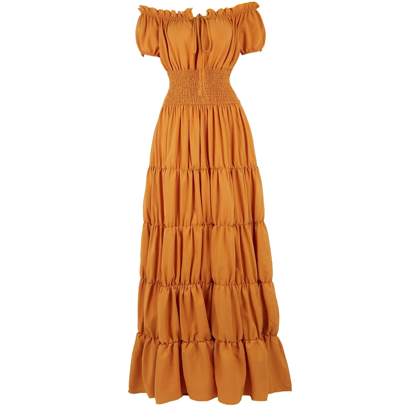 Women's Boho Off-Shoulder Smocked Maxi Dress