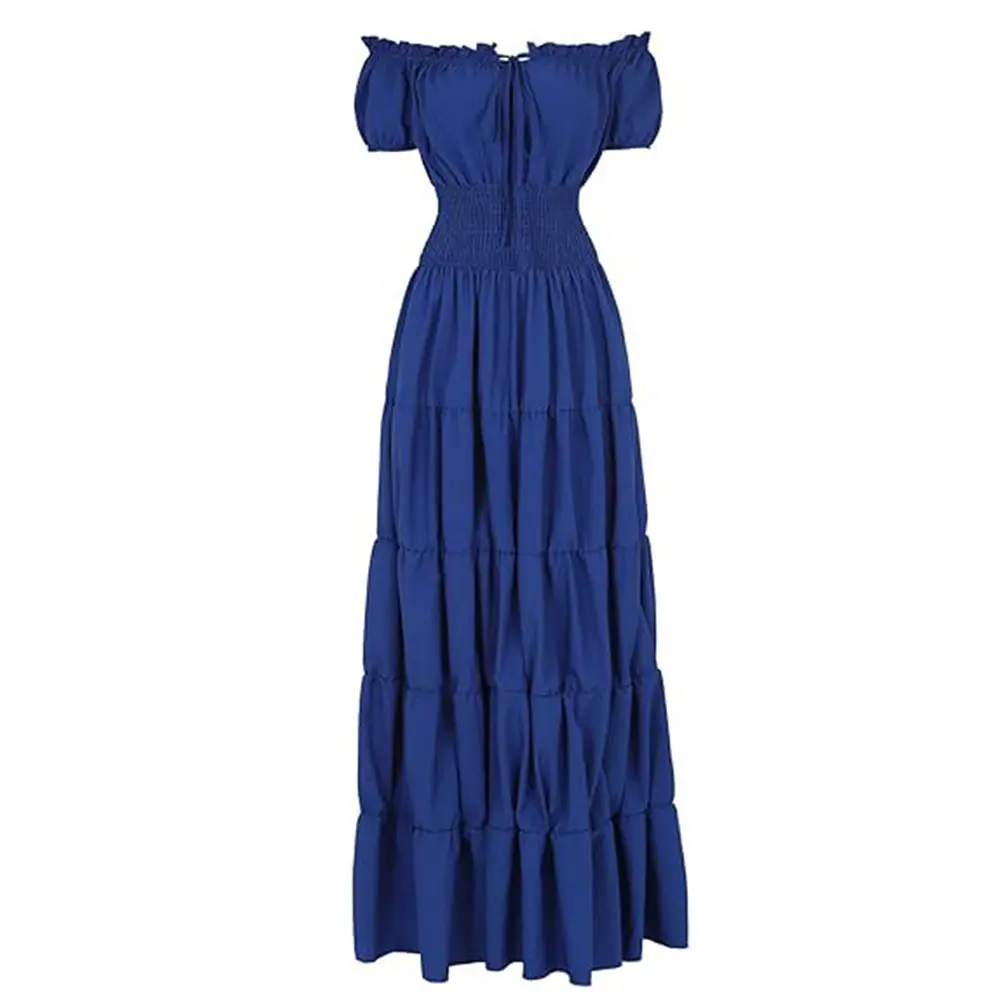 Women's Boho Off-Shoulder Smocked Maxi Dress