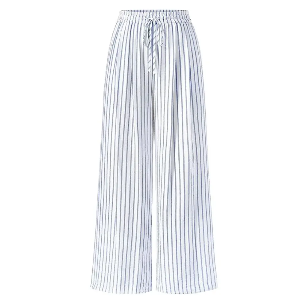 PrettyGarden Women's Pants Elastic WaistStriped Lightweight Palazzo Trousers WithPockets Casual Lounge Wide Leg