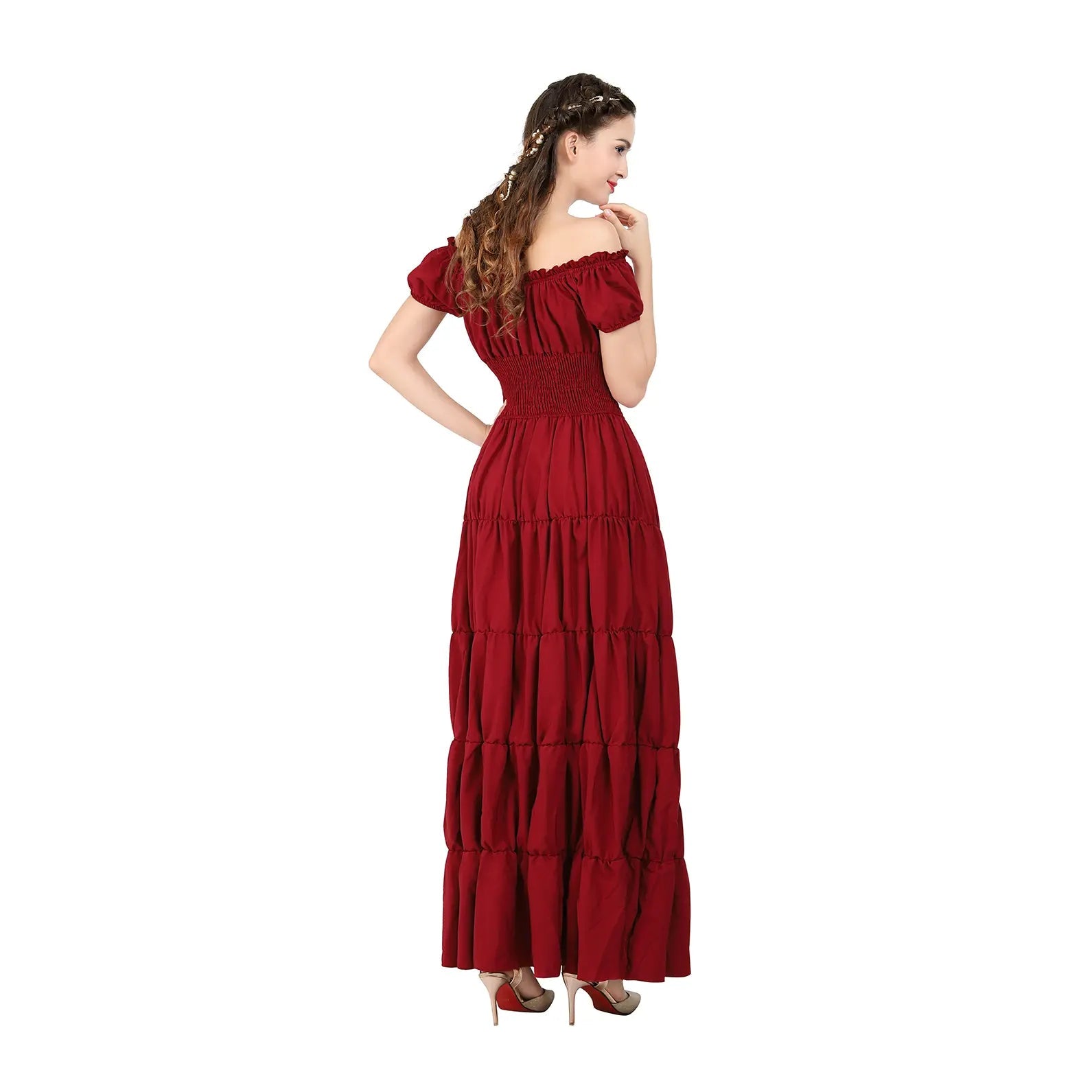 Women's Boho Off-Shoulder Smocked Maxi Dress