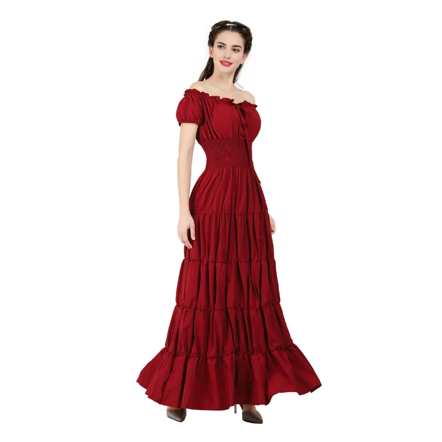 Women's Boho Off-Shoulder Smocked Maxi Dress