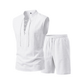 Men's Linen Sleeveless Lace-Up Top & Shorts Set
